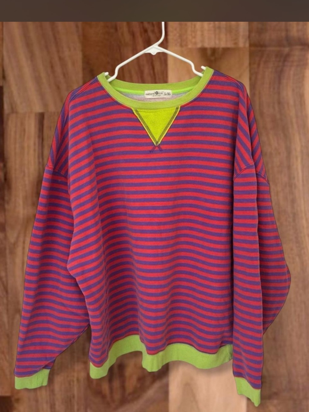 NATURAL LIFE Purple & Pink Striped Sweatshirt with Lime Trim